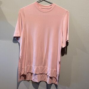 ADAY Super Soft High-Low Oversized Short-Sleeve Top Crewneck T-shirt Pink